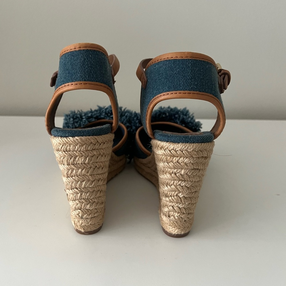 Tory Burch Blue Denim Y2K Wedge Sandals - Picture 3 of 6